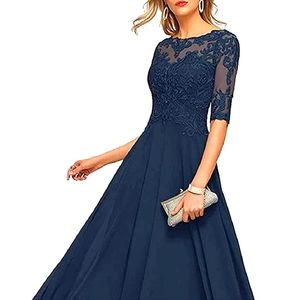 Marlene Women's Lace Chiffon Evening Dress, Scoop Neck, Mother of Bride, Size 14